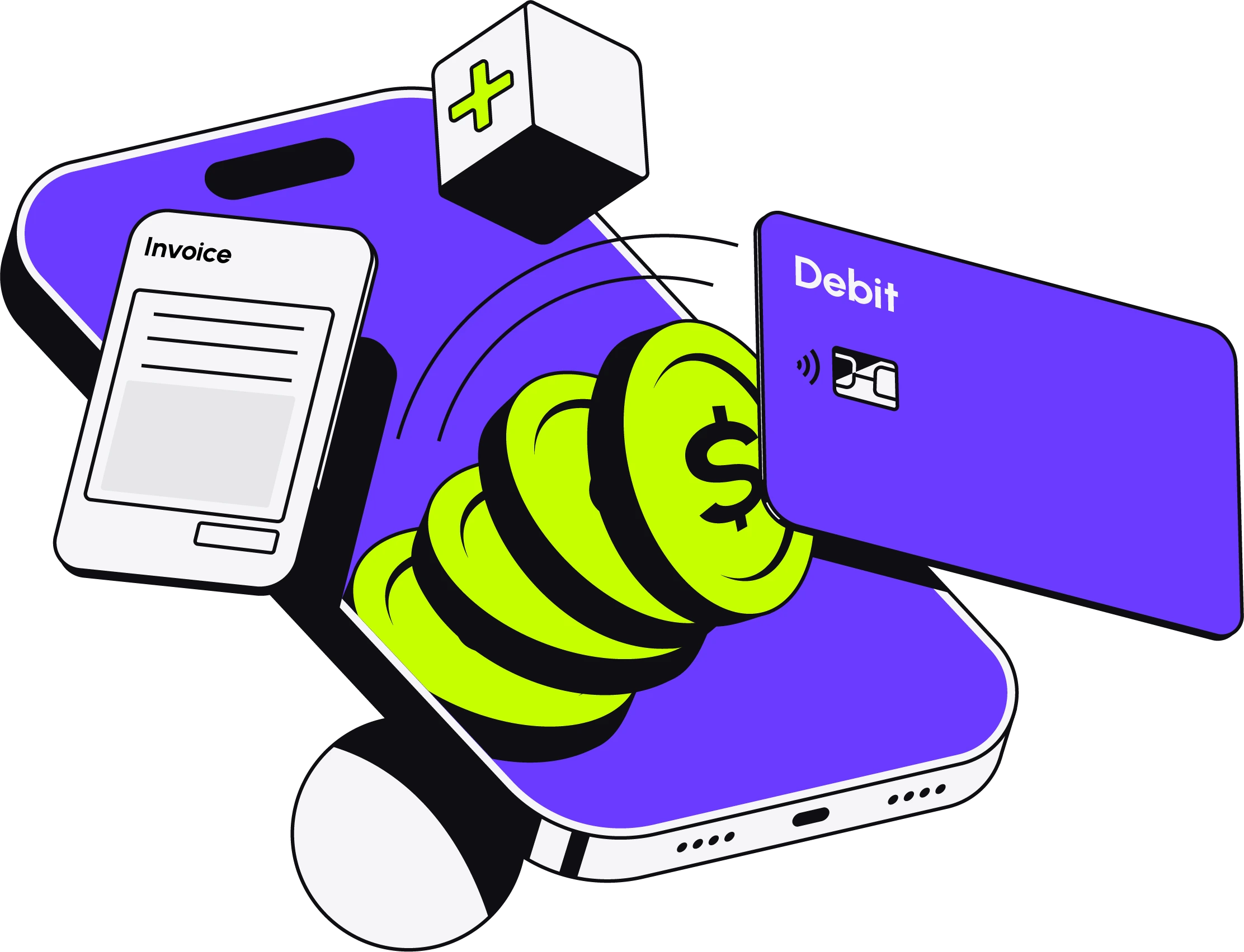 Invoice, payment card and income flow on a mobile payment route
