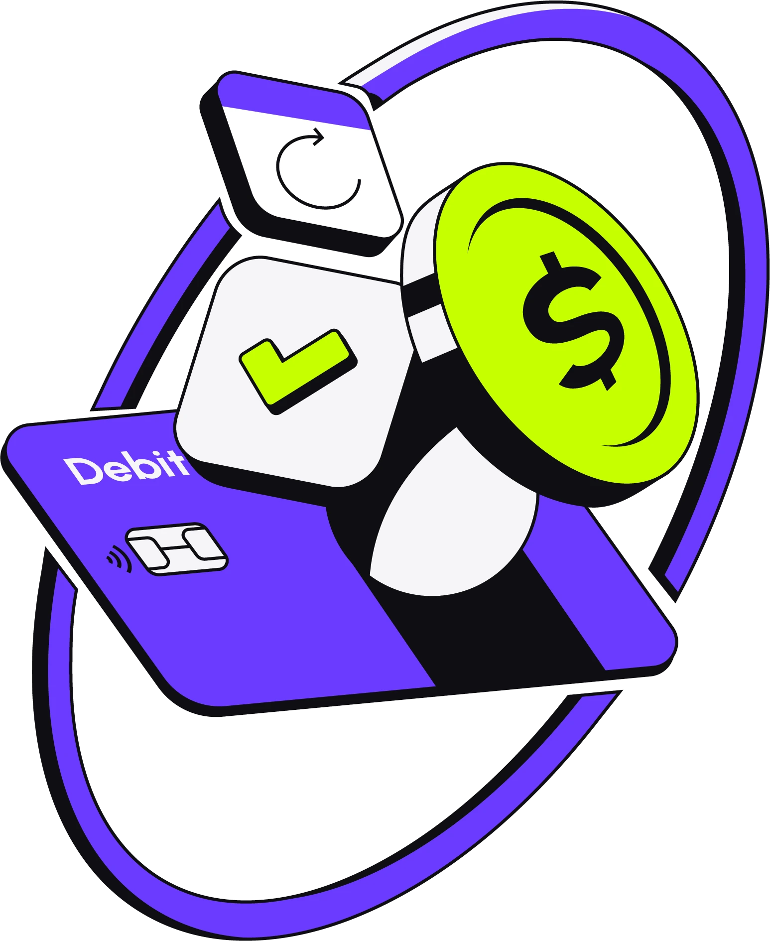 Payment cards and funds moving through a connected payout loop