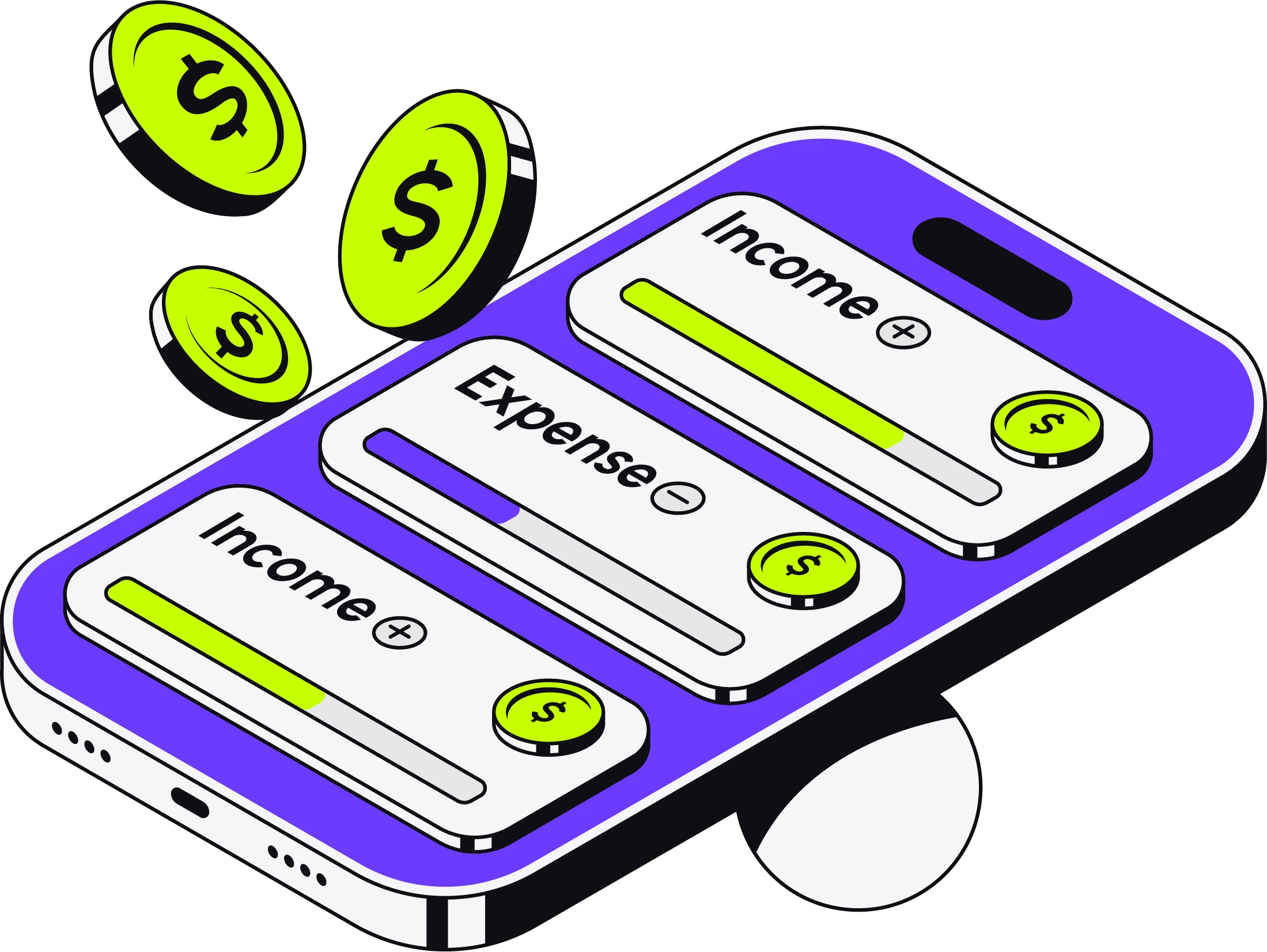 Transaction history with income and expense records